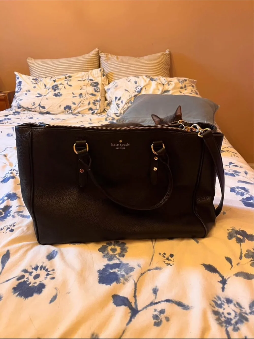 kate spade Black Pebbled Leather Tote with Gold Hardware